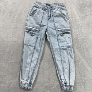HOT TOPIC‎ Jeans Women's 3 Ankle Grunge Light Wash High Waist Junior Cargo Y2K